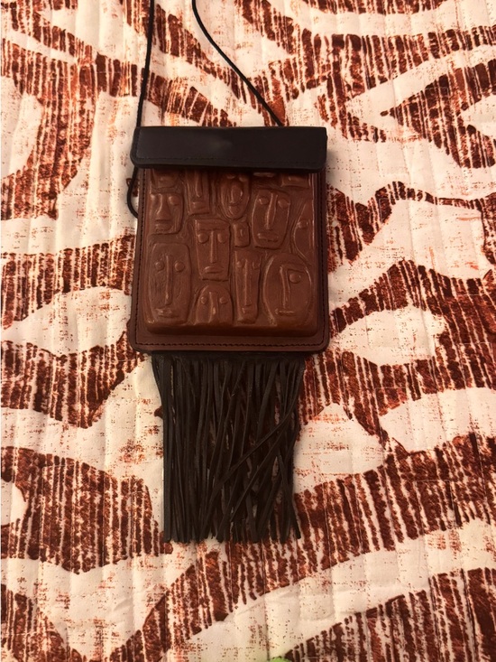 Leather Fringe Crossbody Bag - Brown & Black Artwear by Robbie  Mini Purse - Picture 7 of 7